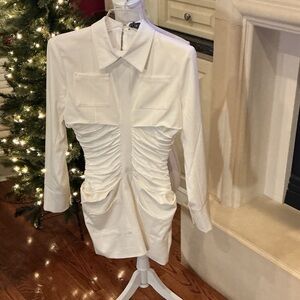 Lioness Ivory Ruched Collared Dress